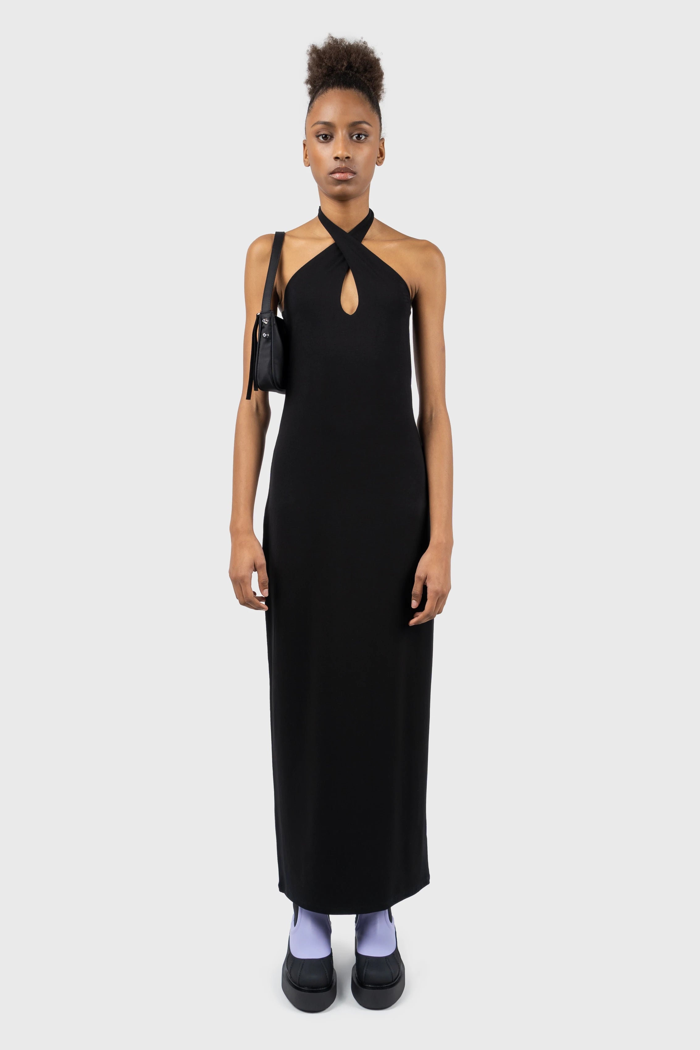 Cross Halterneck Jersey Column Maxi Dress