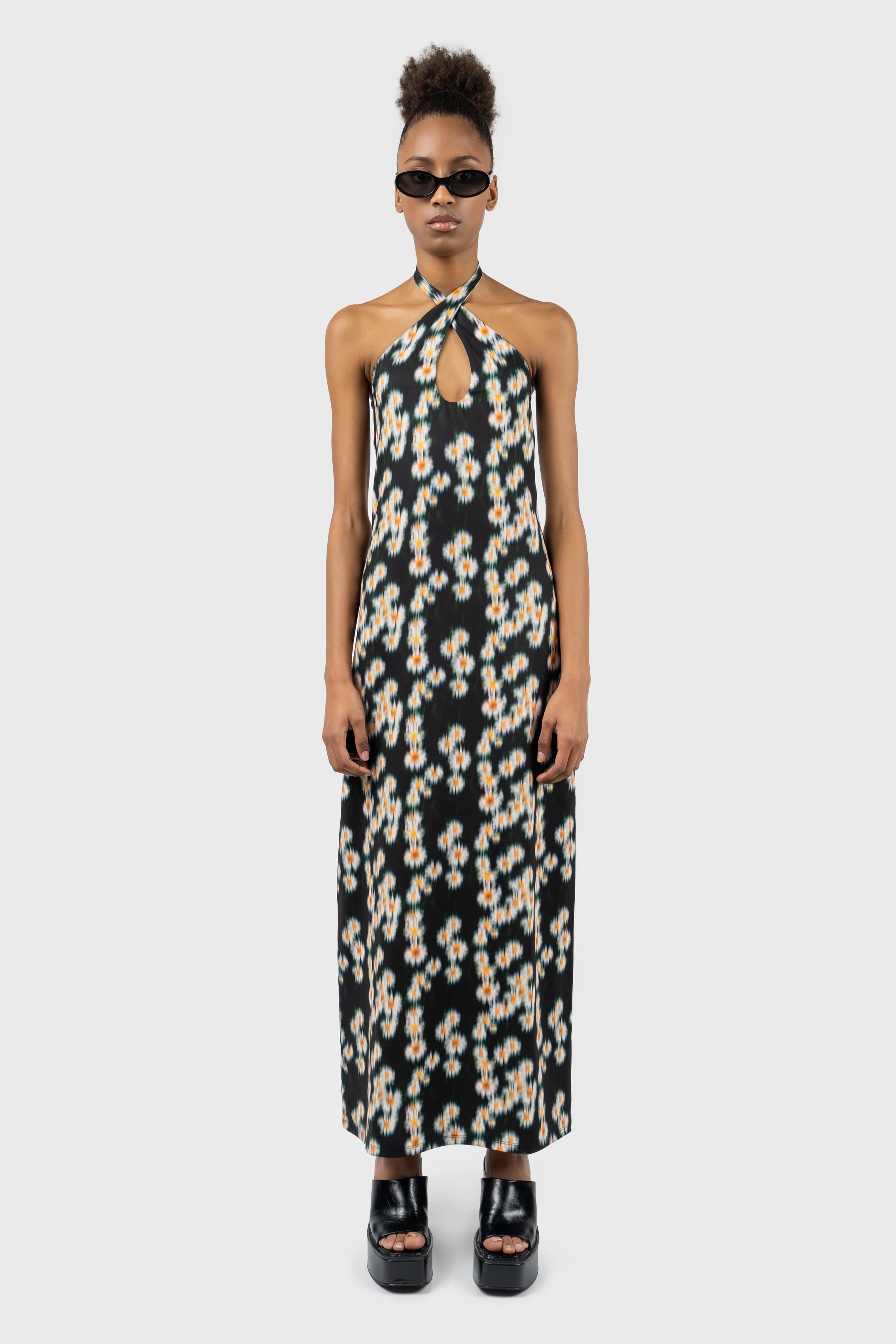 Cross Halterneck Jersey Column Maxi Dress