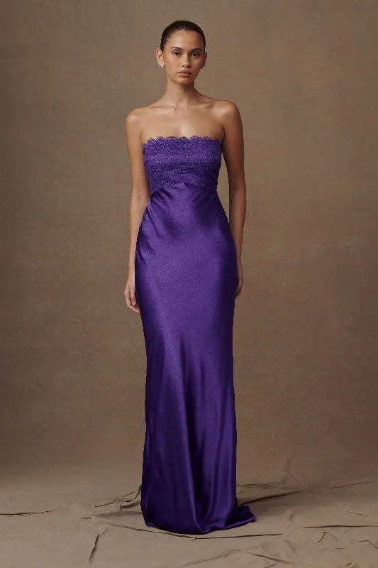 Darcie Strapless Satin Maxi Dress - Deep Purple Fashionable Chiffon Tiered Maxi Dress