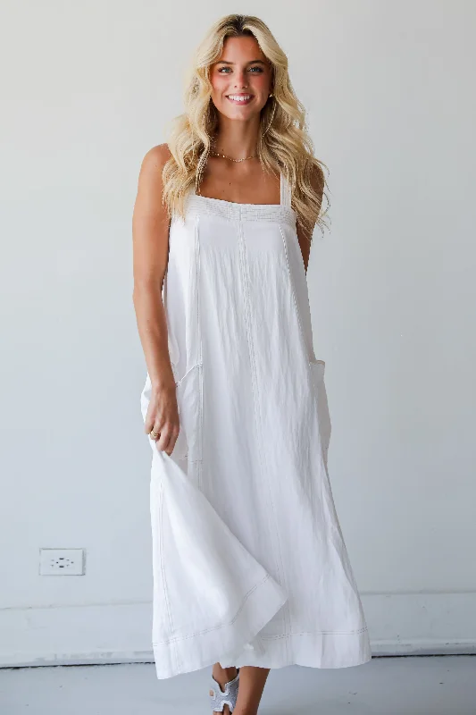 FINAL SALE - Deluxe Vision Off White Maxi Dress Fashionable High-Waist Maxi Dress