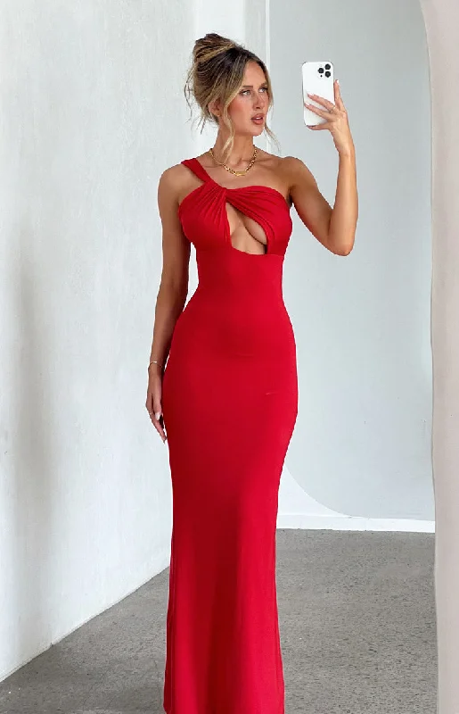Ellis Red Maxi Dress Classic Solid Maxi Dress