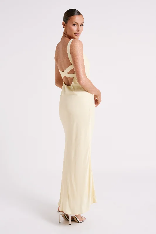 Ensley Satin Maxi Dress - Light Yellow Stylish Boho Maxi Dress
