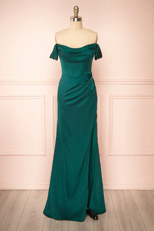 Evolet Green | Off-Shoulder Corset Maxi Dress Elegant Floral Maxi Dress