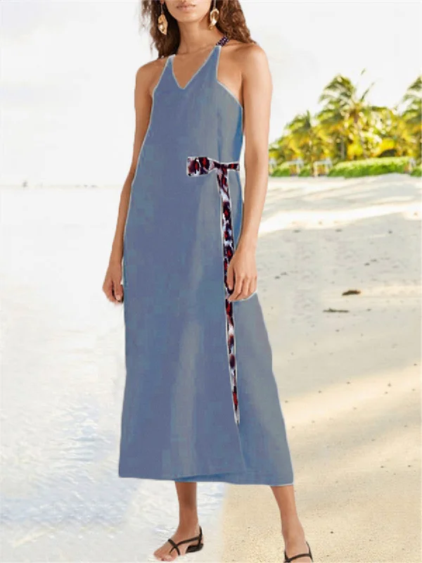 Fashion Simple Leopard Print Stitching Maxi Dresses Trendy Ruffled Maxi Dress