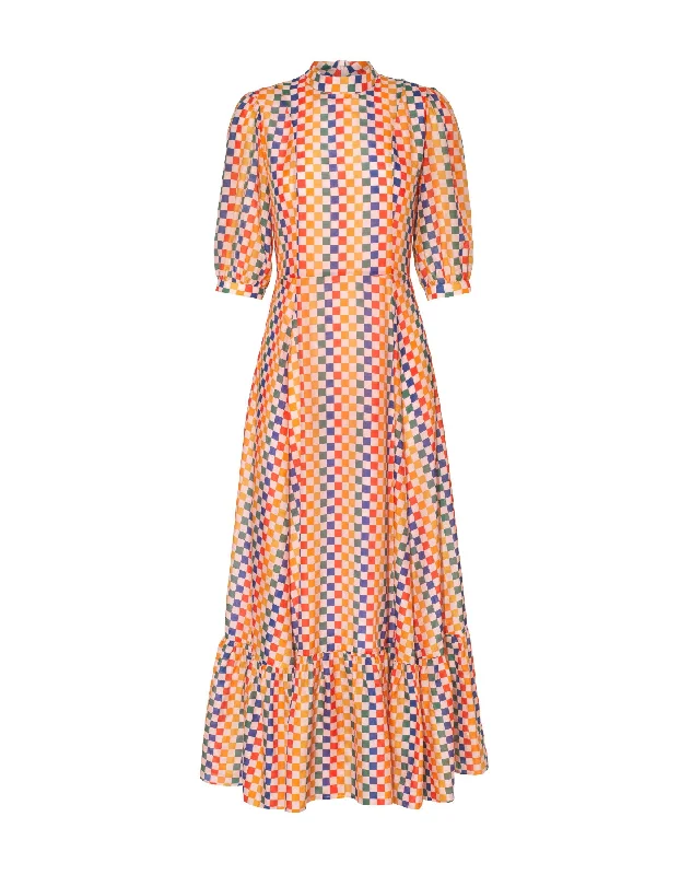 Greta Rainbow Puzzle Print Silk Voile Maxi Dress