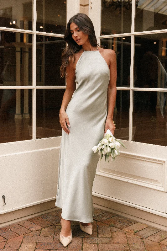 Hadley Halterneck Maxi Dress - Sage Fashionable Chiffon Maxi Dress