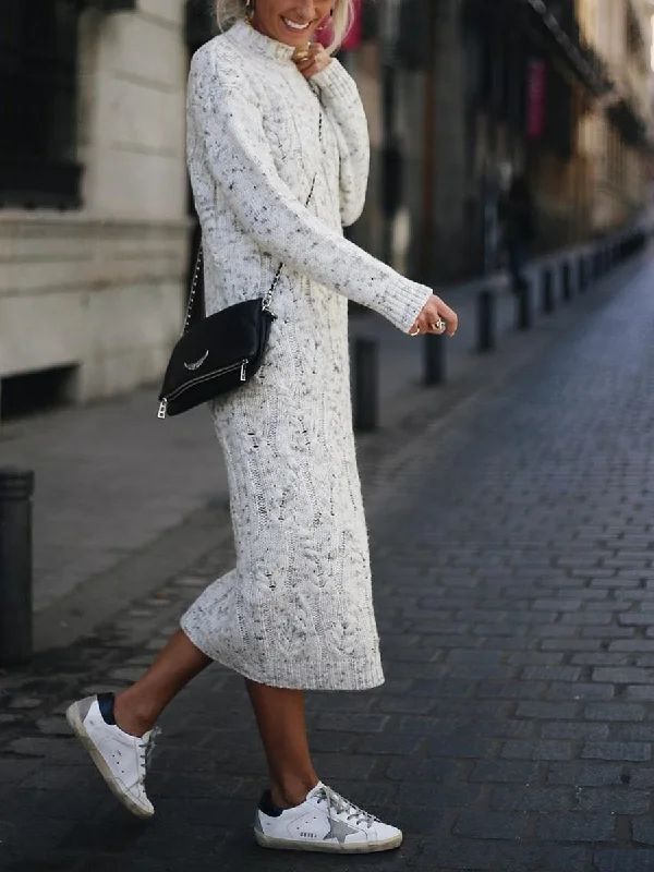 High Neck Long Sleeve Fashion Maxi Dress Comfortable Satin Maxi Dress