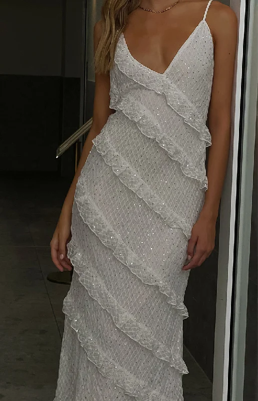 Hudson White Ruffle Maxi Dress Comfortable T-Shirt Maxi Dress