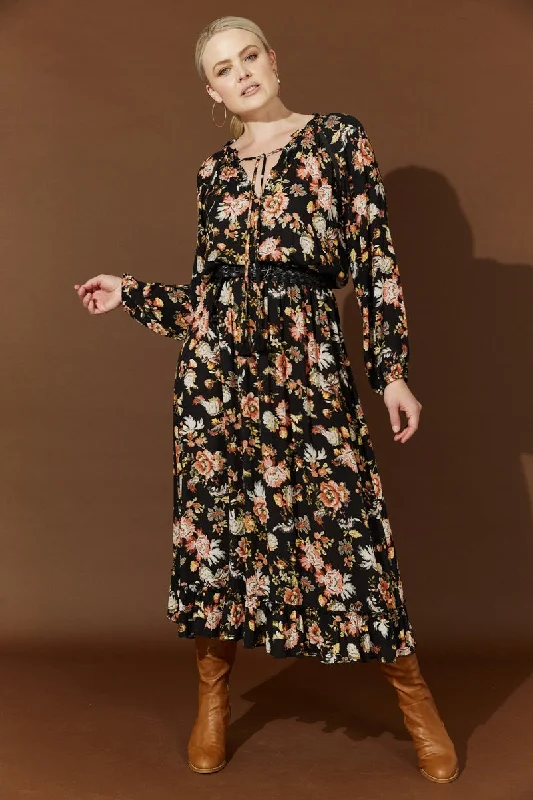 Isle of Mine - Flourish Maxi Dress - Black Stylish One-Shoulder Maxi Dress