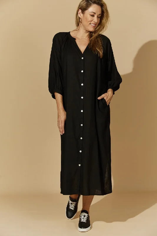 Isle of Mine - Honour Maxi Dress - Black Elegant Maxi Dress with Drapes