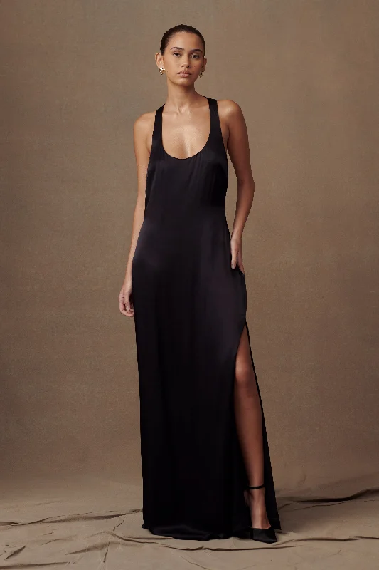 Jacquelyn Racerback Maxi Dress - Black Elegant Maxi Dress with Lace