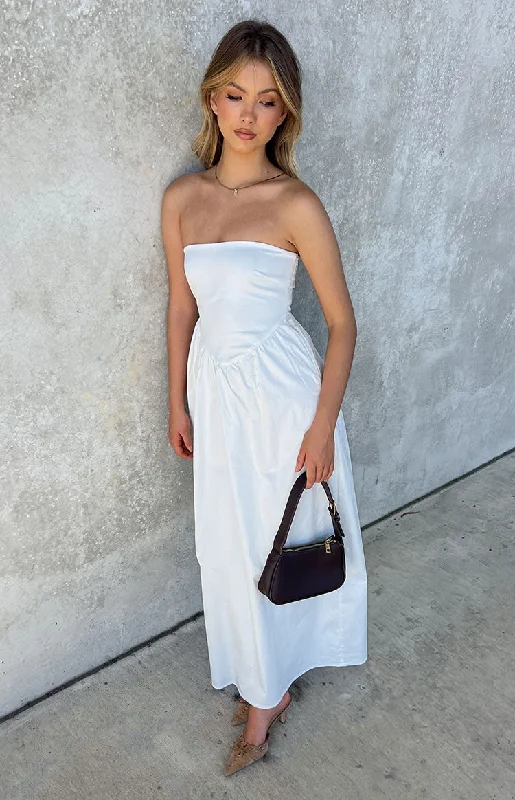 Jazlynn White Strapless Maxi Dress Stylish Pleated A-Line Maxi Dress