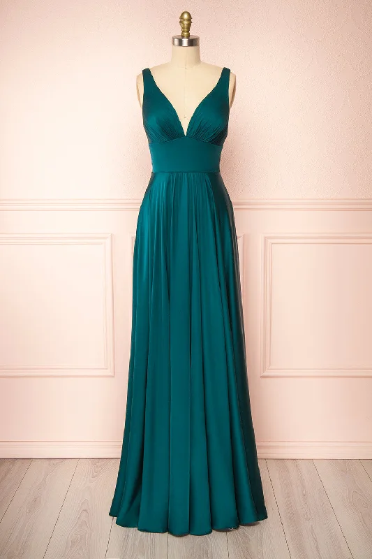 Johanie Emerald | Satin Maxi Dress Trendy Maxi Dress with Lace