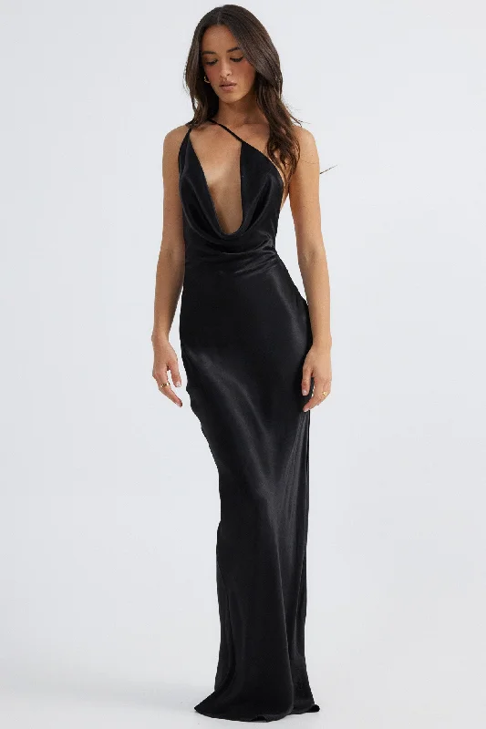 JOHANNA COWL NECK MAXI DRESS Elegant Maxi Dress with Slit