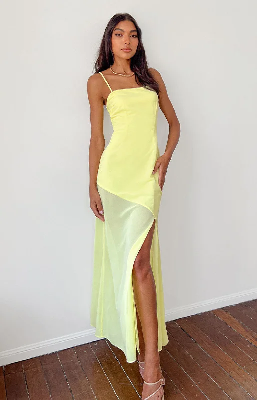 Karmic Yellow Chiffon Maxi Dress Cozy Maxi Dress with Slit