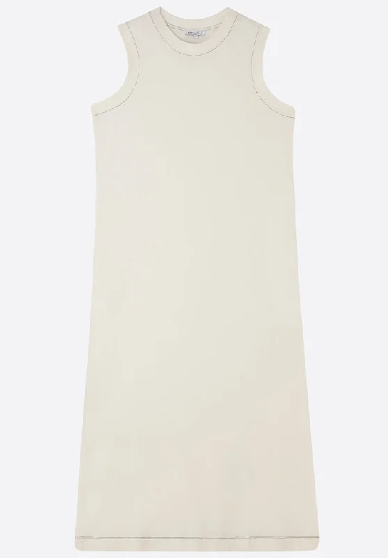 Kerri Sleeveless Jersey Maxi Dress In Cream Cozy Ribbed Maxi Dress
