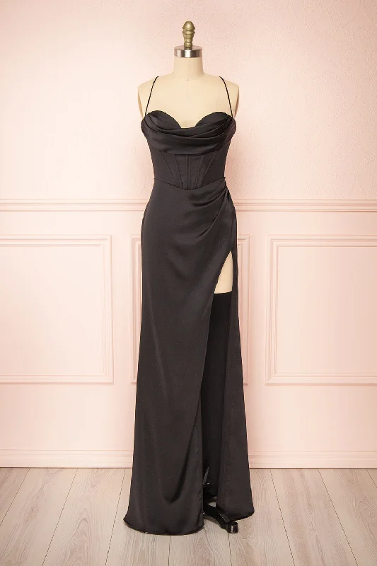 Kesha Black | Corset Cowl Neck Maxi Dress Classic Strapless Maxi Dress