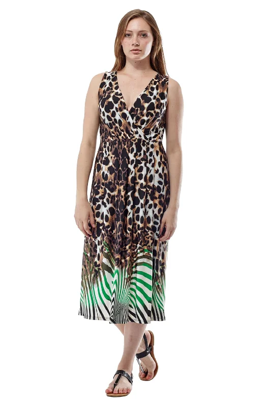 Animal Print Sleeveless Maxi Dress Elegant Tiered Maxi Dress