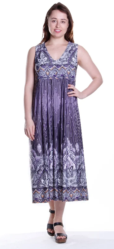 La Cera Border Print Sleeveless Printed Maxi Dress Fashionable Asymmetrical Maxi Dress