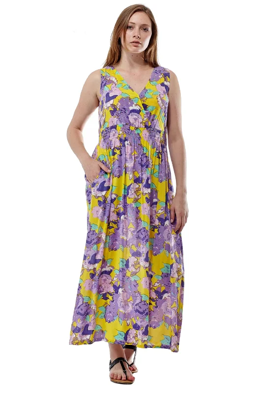 La Cera Floral Printed Sleeveless Rayon Maxi Dress Fashionable High-Waist Maxi Dress