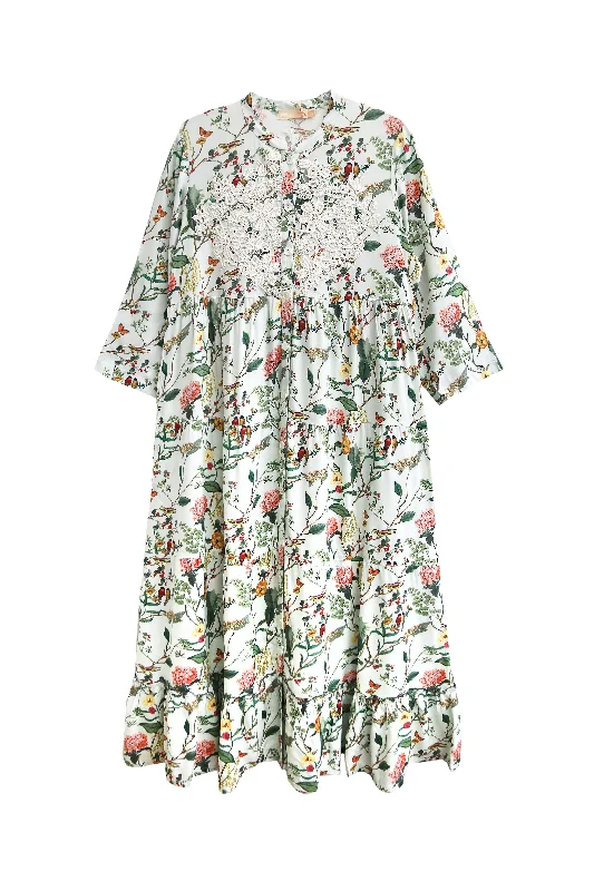 La Cera Lovebird Floral Print Maxi Dress Cozy Maxi Dress with Slit
