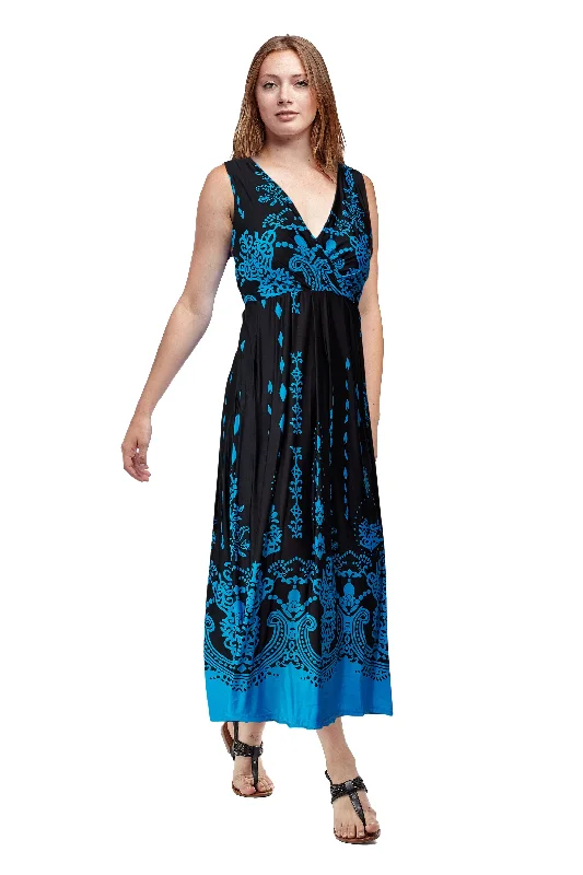 La Cera Paisley Border Print Sleeveless Printed Maxi Dress Stylish Long Sleeve Maxi Dress