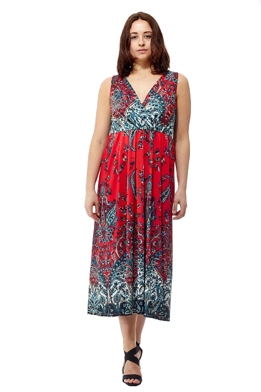 La Cera Sleeveless Paisley Printed Maxi Dress Stylish Boho Chic Maxi Dress