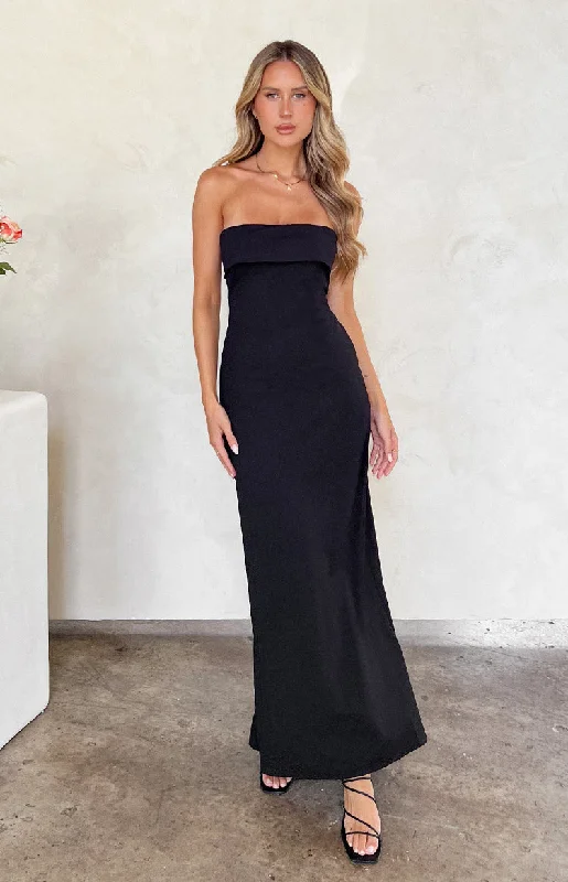 Lei Strapless Black Maxi Dress Cozy Ribbed Maxi Dress