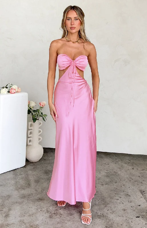 Lili Pink Satin Strapless Maxi Dress Cozy Maxi Dress with Slit