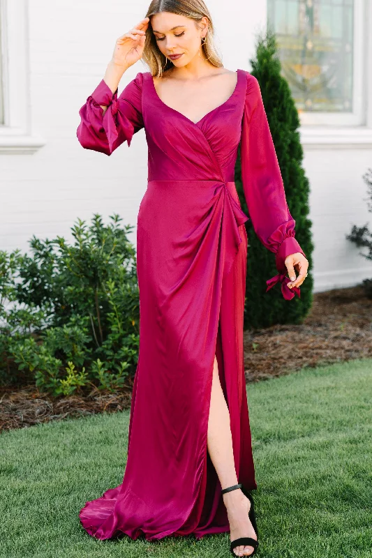 Living A Dream Burgundy Red Satin Maxi Dress