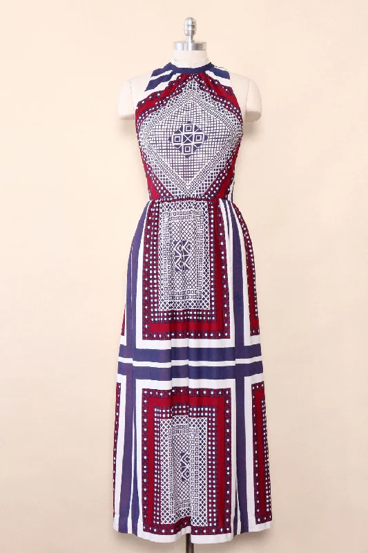 Mediterranean Geometric Maxi Dress M-M/L Stylish Longline Maxi Dress
