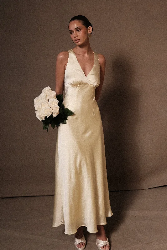 Meghan Satin Maxi Dress - Lemon Sorbet Fashionable Printed Maxi Dress