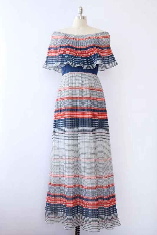 Miss Elliette RWB Pleated Maxi Dress S-S/M Elegant Silk Maxi Dress
