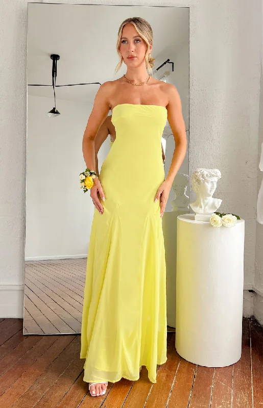 Myka Yellow Strapless Maxi Dress Comfortable Satin Maxi Dress