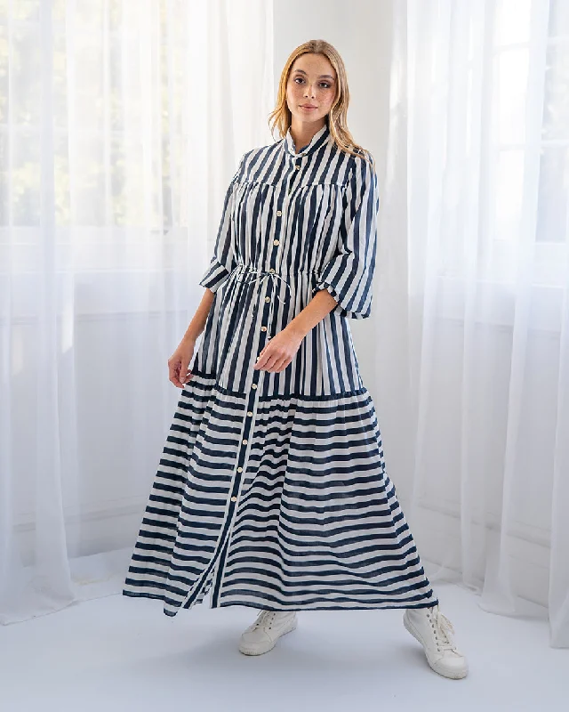 Natalia Maxi Dress - Stripe Fashionable Chiffon Maxi Dress