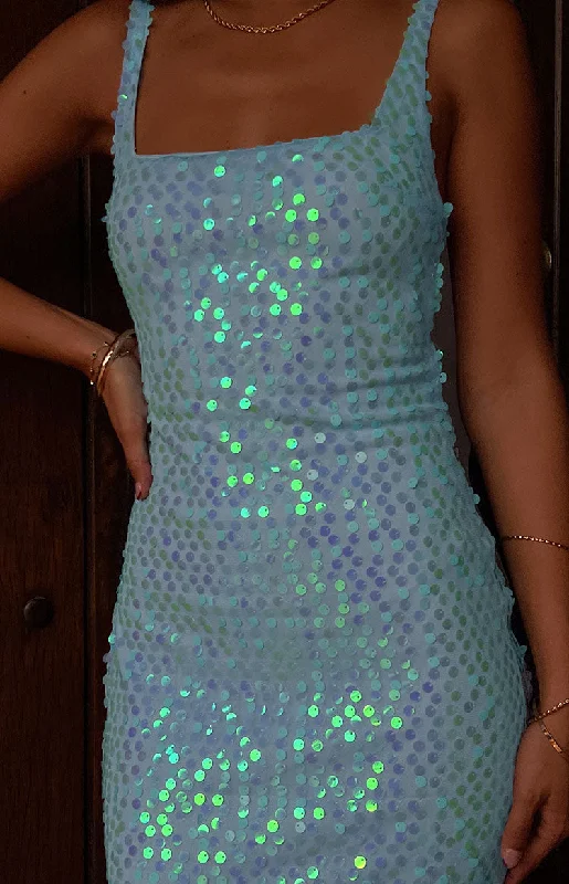 Nova Blue Sequin Maxi Dress Trendy A-Line Maxi Dress