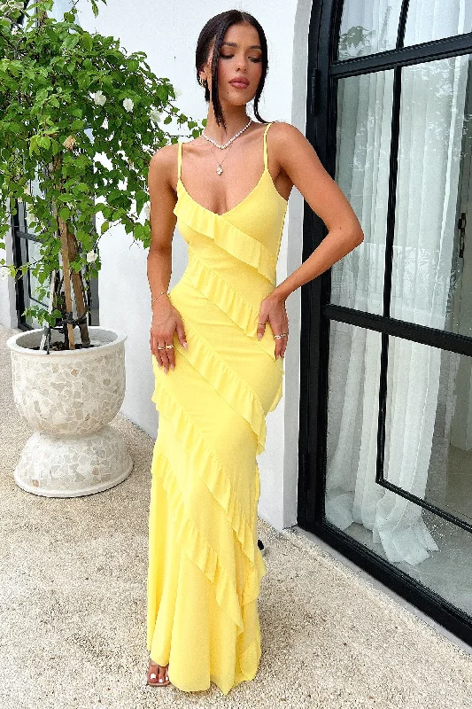 Pippa Maxi Dress - Baby Yellow Cozy Maxi Dress with Slit