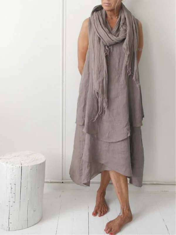 Retro Cotton Linen Casual Irregular Tiered Maxi Dresses Comfortable Bohemian Maxi Dress