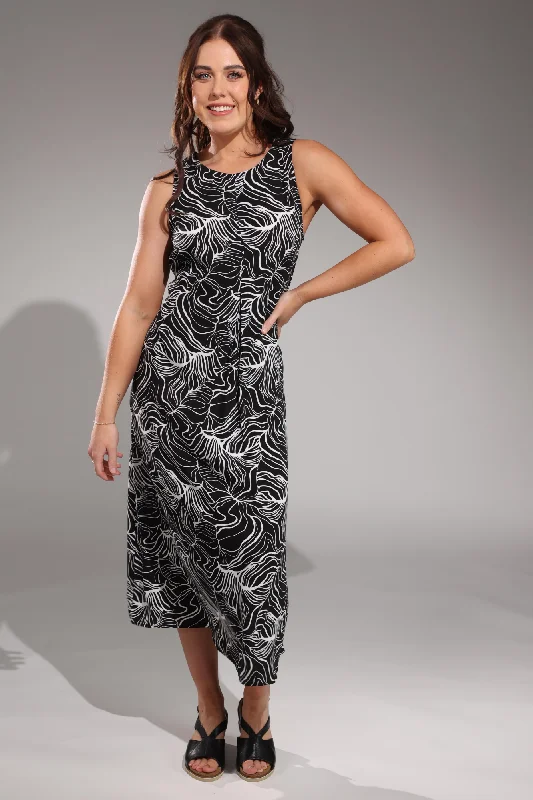 Sleeveless Maxi Dress | Black Ivory Lines | 3345A1