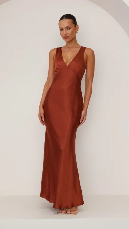 Sofia Maxi Dress - Rust Trendy V-Neck Maxi Dress