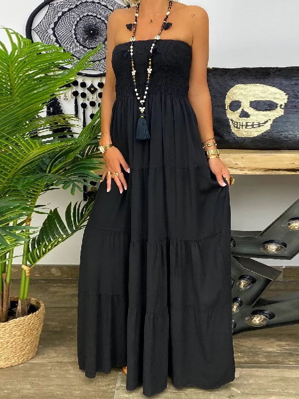Solid Color Romper Maxi Dress Classic A-Line Maxi Dress