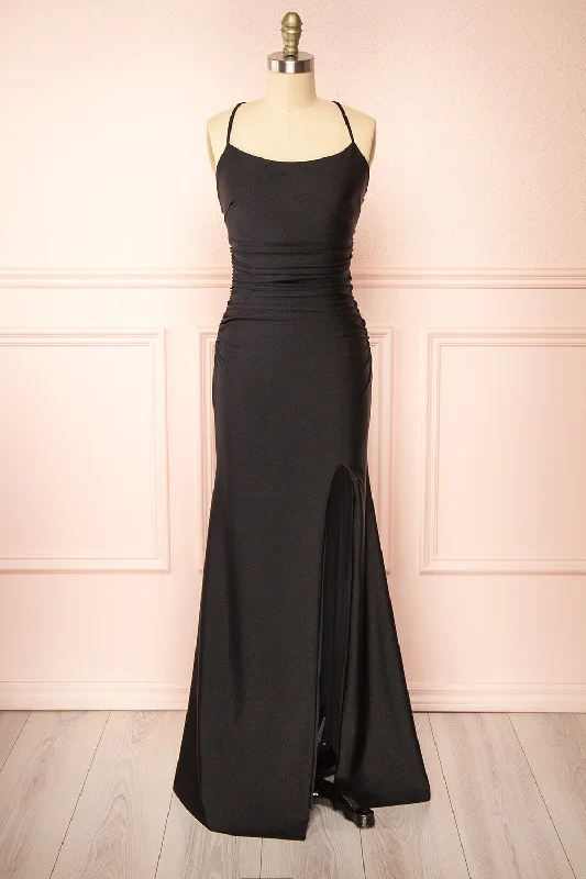 Sonia Black | Mermaid Maxi Dress w/ Slit Classic Solid Maxi Dress