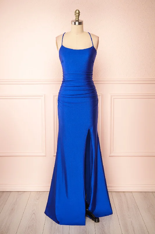 Sonia Blue | Mermaid Maxi Dress w/ Slit Trendy Fit-and-Flare Maxi Dress