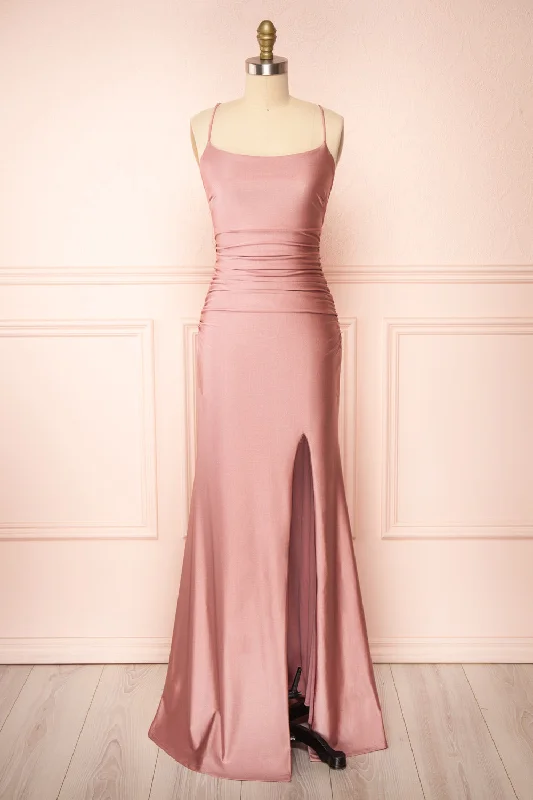 Sonia Blush | Mermaid Maxi Dress w/ Slit Comfortable Fitted Maxi Dress