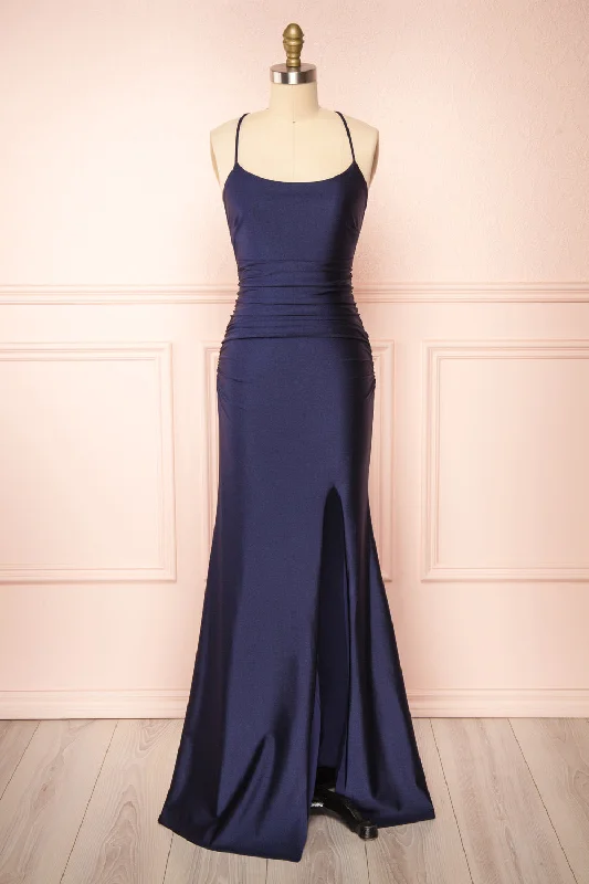 Sonia Navy | Mermaid Maxi Dress w/ Slit Classic Tulle Maxi Dress