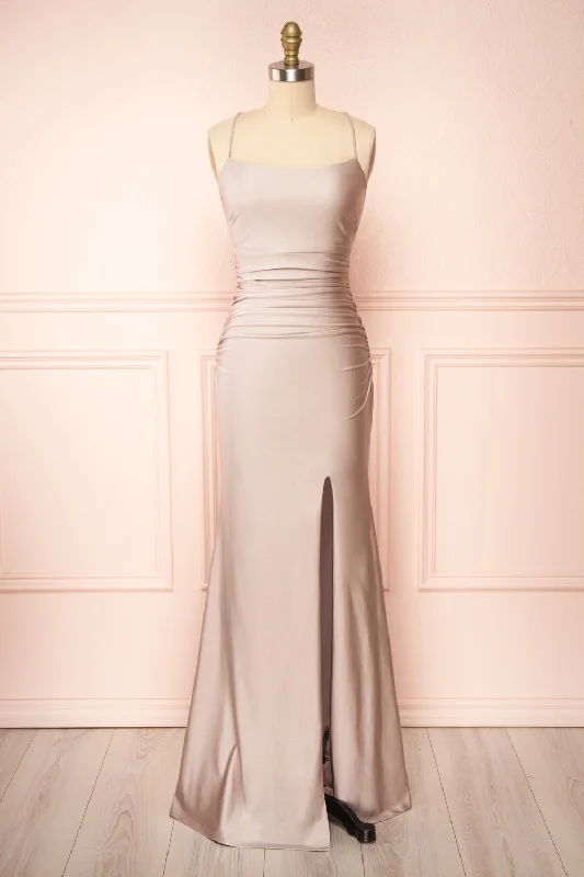 Sonia Taupe | Mermaid Maxi Dress w/ Slit Cozy Cold-Shoulder Maxi Dress