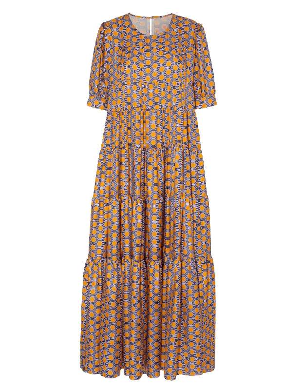 Stella Pink Blue Star Print Silk Maxi Dress