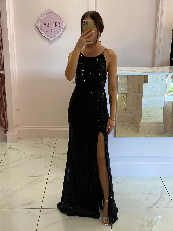 Talia Black Sparkle Maxi Dress Stylish Long Sleeve Maxi Dress
