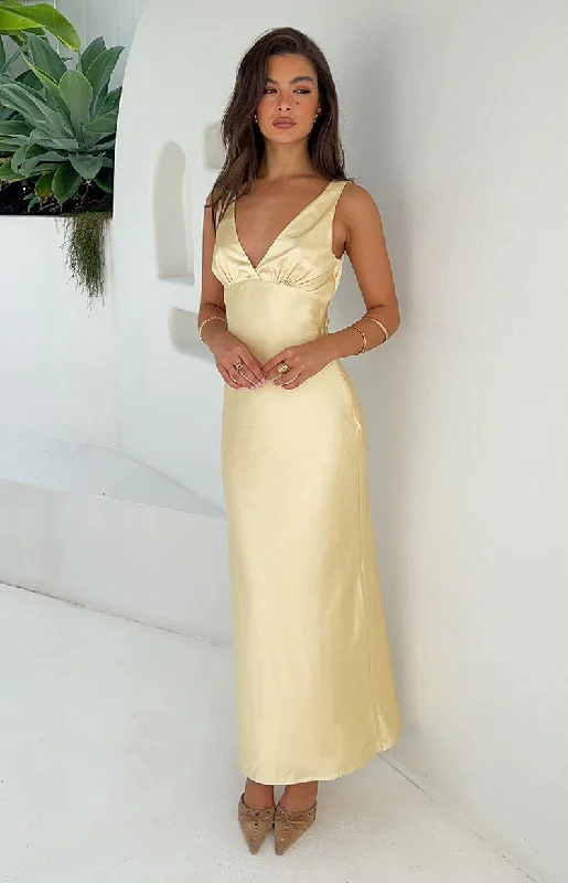 Verlaine Yellow Satin Maxi Dress Cozy Wrap Maxi Dress