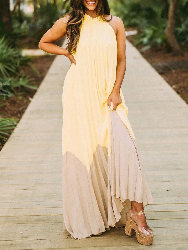 Women Bohemian Contrast Backless Sleeveless Maxi Dress Elegant Maxi Dress with Lace